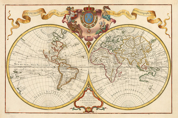 World Map 1720 | Double Hemisphere Map | Delisle de L’lsle Map |