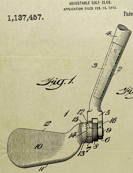Unique Golf 1915-Adjustable Golf Club Patent