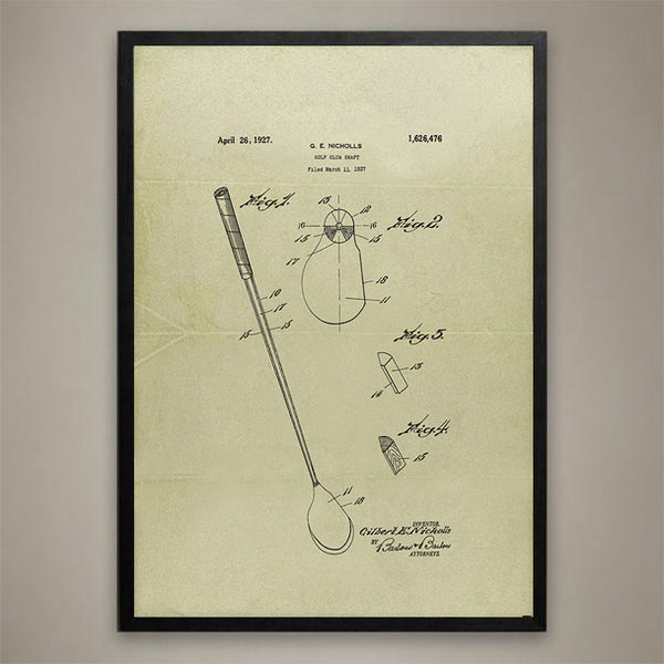 Vintage 1927 Golf Club Patent Drawing